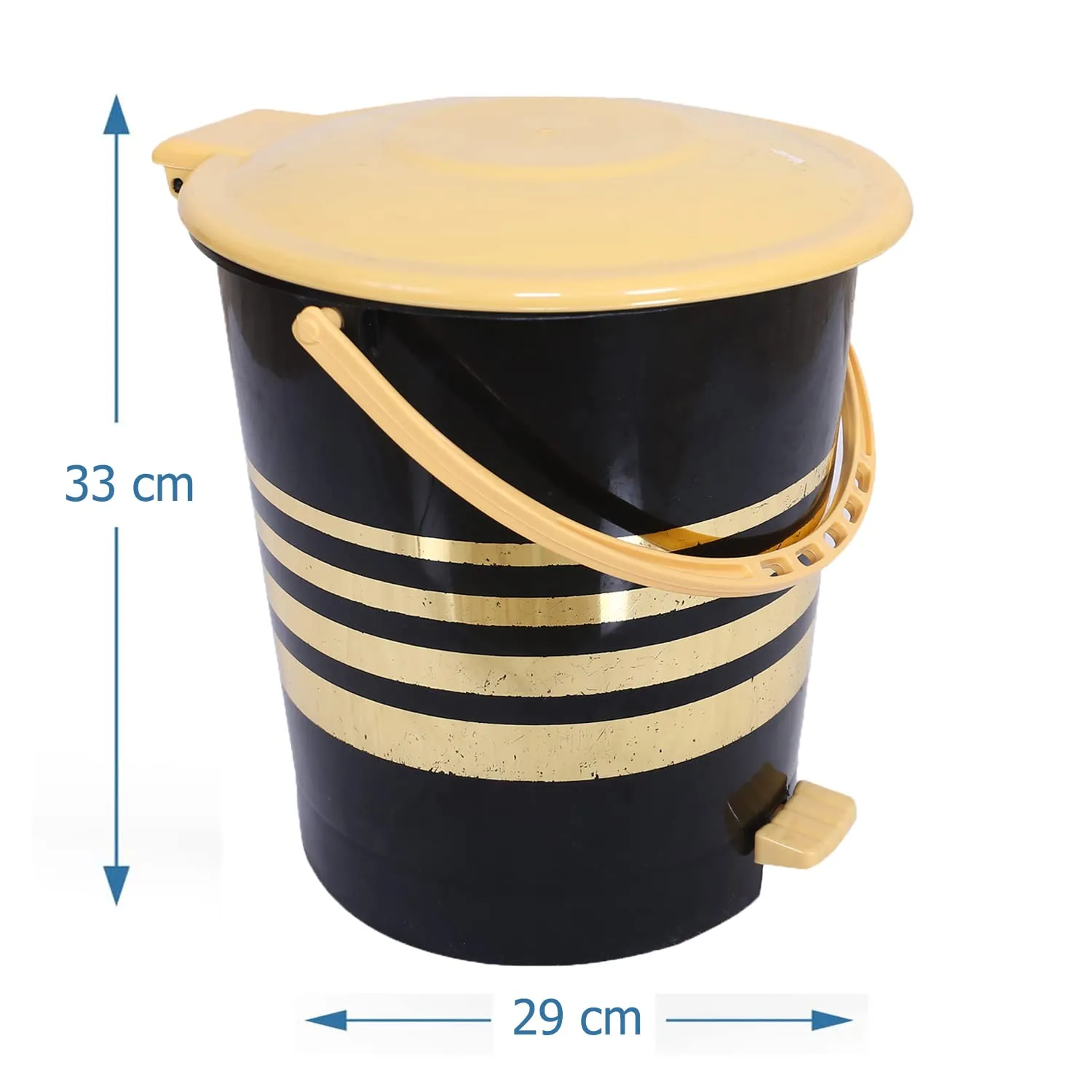 Heart Home Pedal Dustbin|Plastic Pedal Dustbin|Kitchen Inner Bucket Waste Paper Bin|Dustbin For Bedroom|Gold Layer 10 Litre Dustbin (Black)