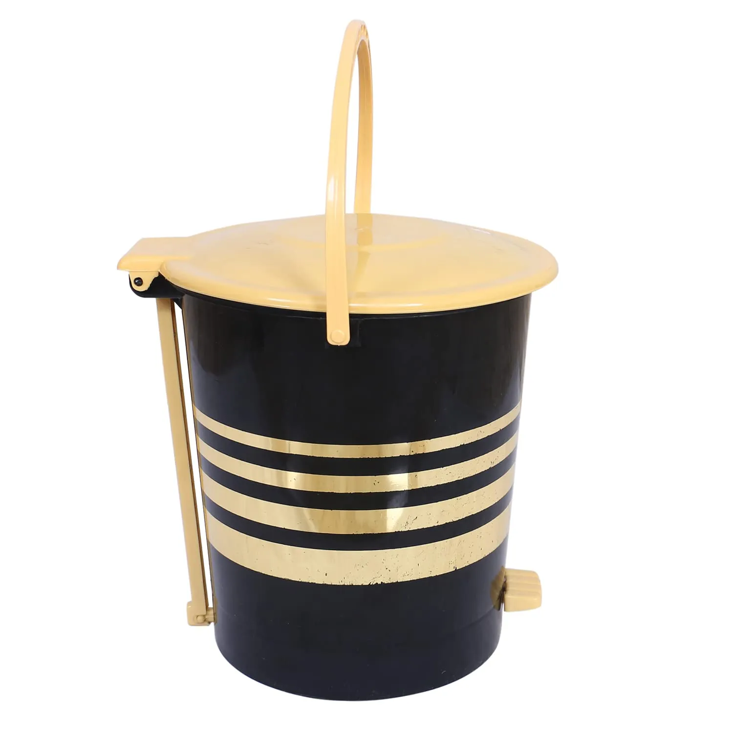 Heart Home Pedal Dustbin|Plastic Pedal Dustbin|Kitchen Inner Bucket Waste Paper Bin|Dustbin For Bedroom|Gold Layer 10 Litre Dustbin (Black)