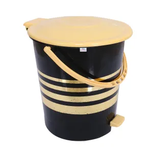 Heart Home Pedal Dustbin|Plastic Pedal Dustbin|Kitchen Inner Bucket Waste Paper Bin|Dustbin For Bedroom|Gold Layer 10 Litre Dustbin (Black)