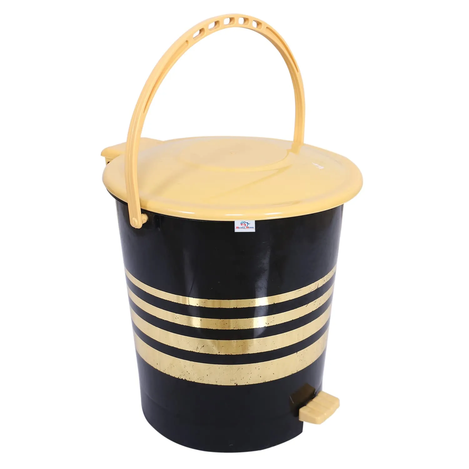 Heart Home Pedal Dustbin|Plastic Pedal Dustbin|Kitchen Inner Bucket Waste Paper Bin|Dustbin For Bedroom|Gold Layer 10 Litre Dustbin (Black)