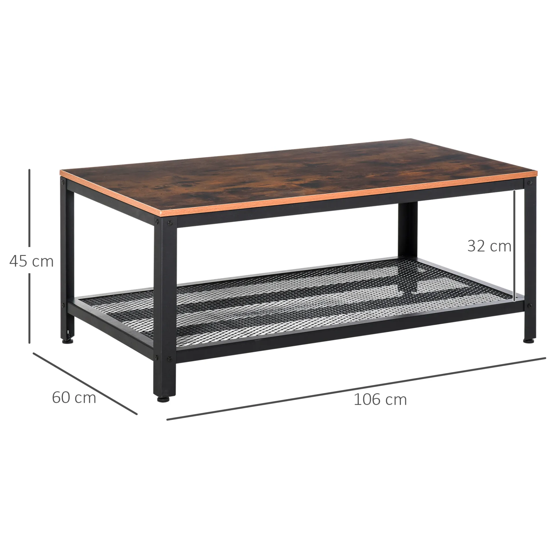 HOMCOM Coffee Table - Retro Industrial Side Table, Metal Frame, Rustic Brown Finish for Living Room & Modern Spaces