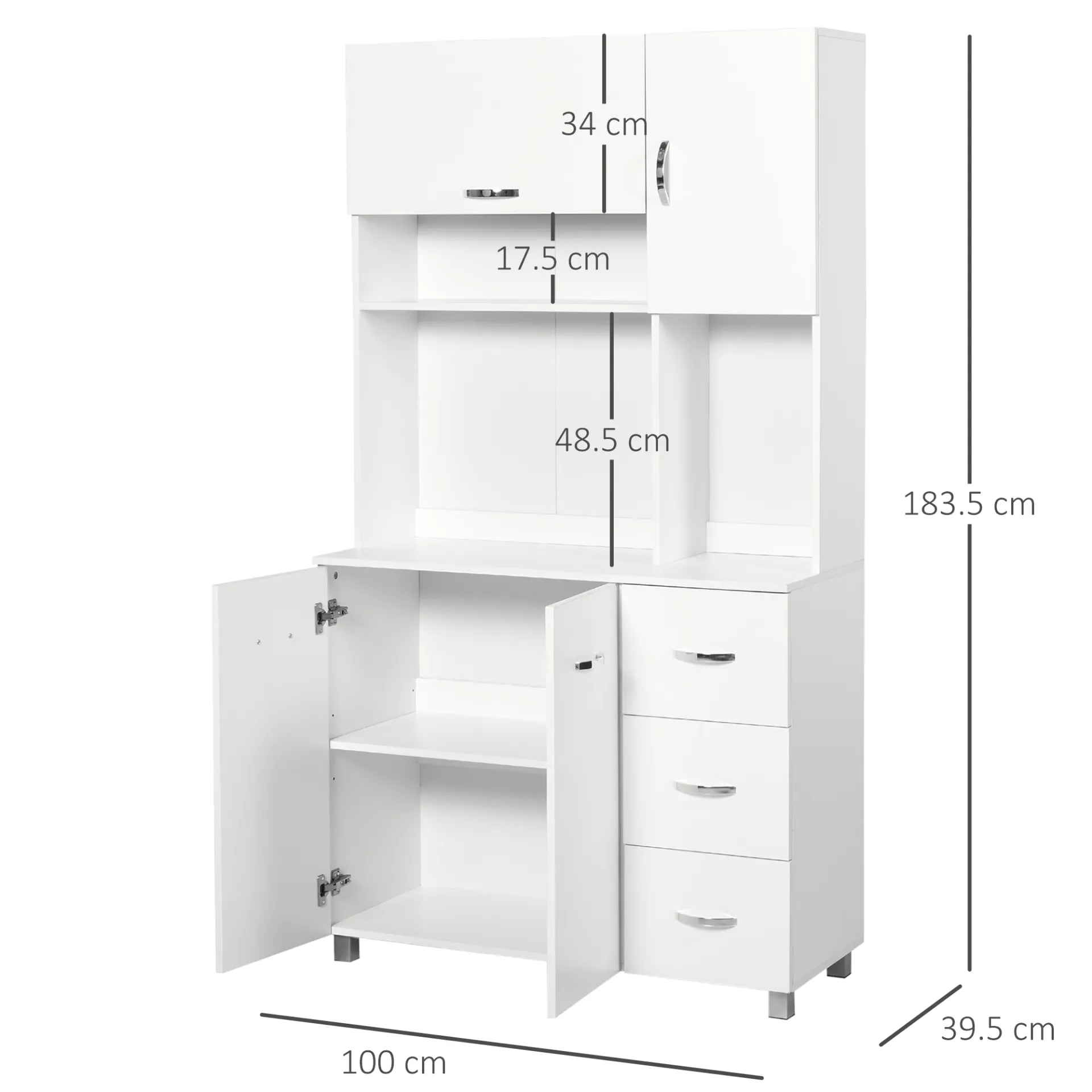 HOMCOM Freestanding Kitchen Cupboard - Versatile White Storage Cabinet with Shelves, Drawers, and Open Compartments