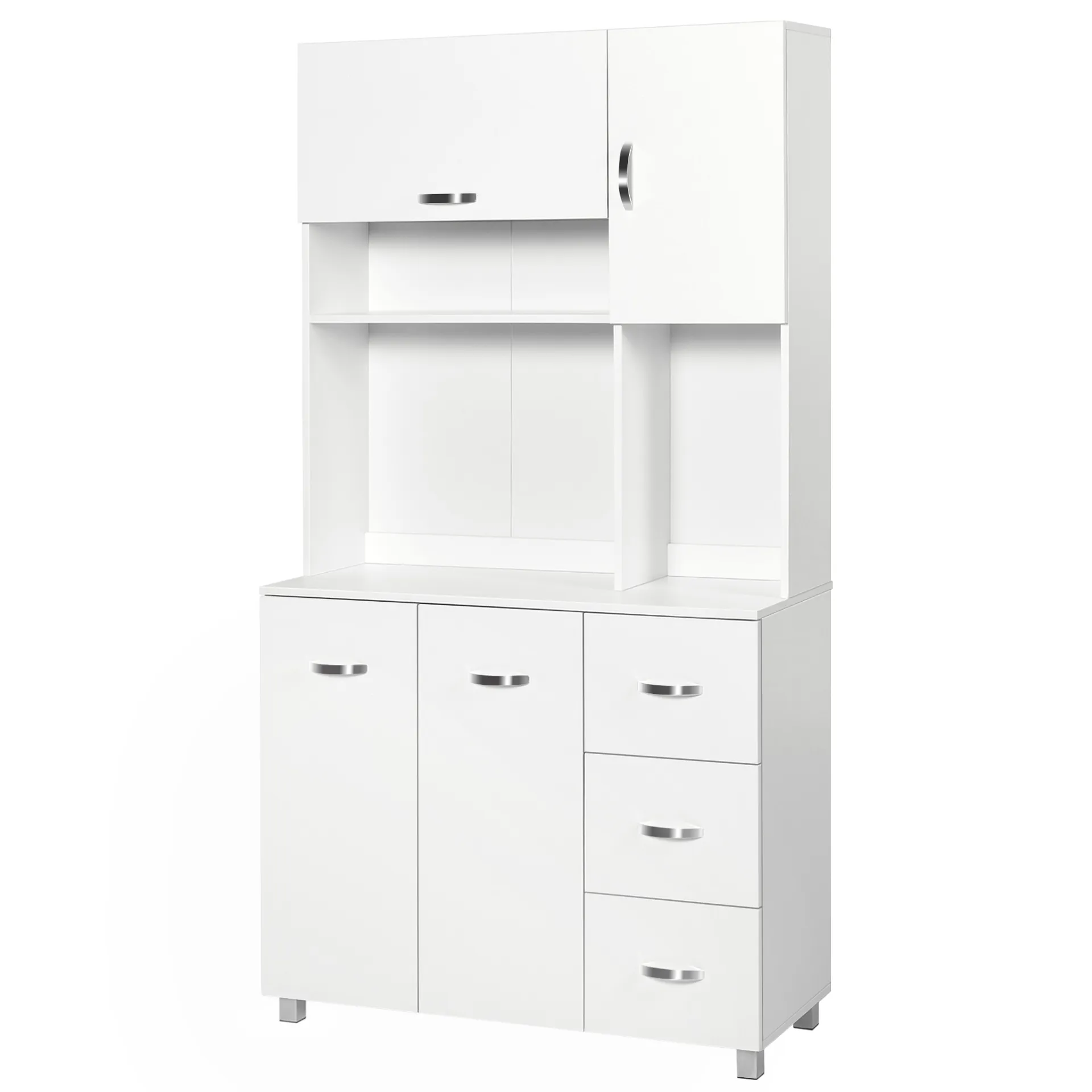 HOMCOM Freestanding Kitchen Cupboard - Versatile White Storage Cabinet with Shelves, Drawers, and Open Compartments