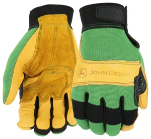 John Deere JD00009-XL Gloves, Men's, XL, Reinforced Thumb, Hook and Loop Cuff, Spandex Back, Green/Yellow :PR: QUANTITY: 1