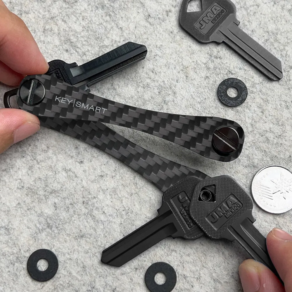 KeySmart Original - Compact Key Holder and Keychain Organiser (Up to 8 Keys) - Carbon Fiber 3K - 2 Pack