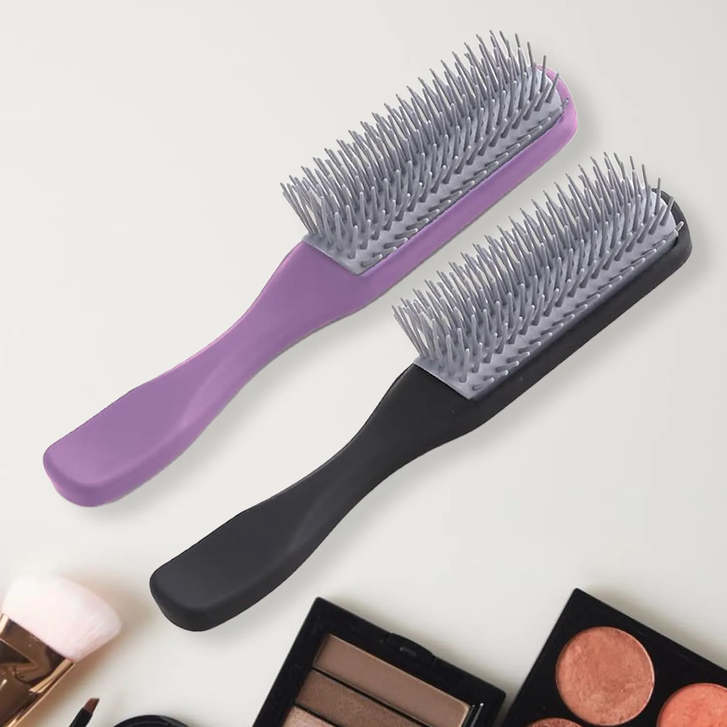 Kuber Industries Hair Brush | Flexible Bristles Brush | Hair Brush with Paddle | Straightens & Detangles Hair Brush | Suitable For All Hair Types | Hair Brush Styling Hair | Set of 2 | Black & Purple