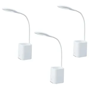 Kuber Industries Monochrome White Pencil Holder Lamp |Rechargeable Table Light with USB|Battery Capacity 1200mAh-Pack of 3 (White)