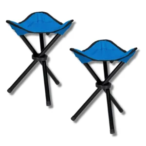 Kuber Industries Set of 2 Portable Stool for Travelling | Foldable Outdoor Sitting Chair | Tripod 3 Leg Chair for Camping, Picnic, Hiking | Blue