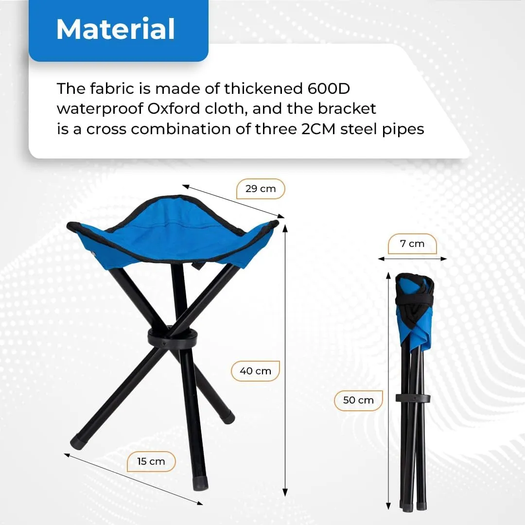 Kuber Industries Set of 2 Portable Stool for Travelling | Foldable Outdoor Sitting Chair | Tripod 3 Leg Chair for Camping, Picnic, Hiking | Blue