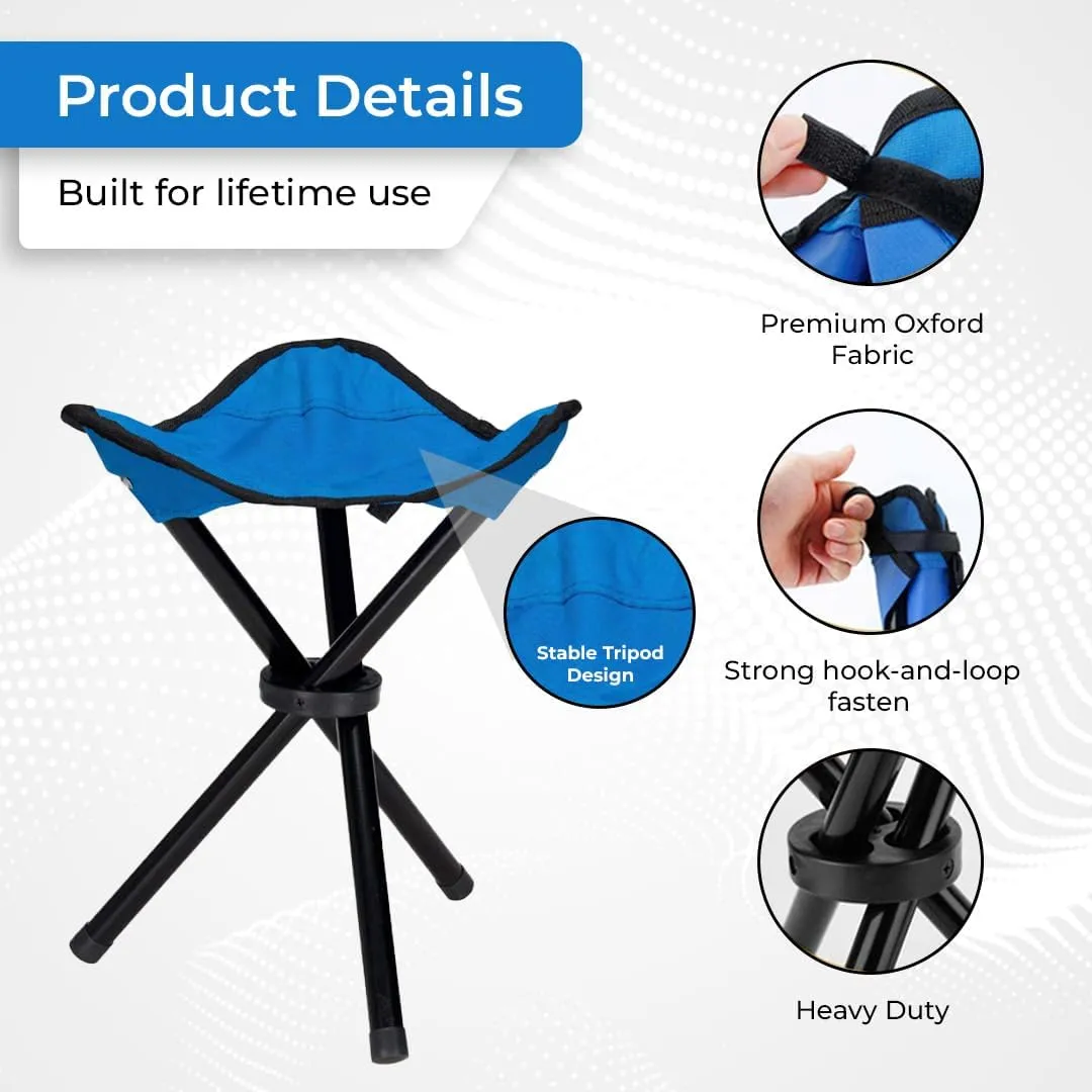 Kuber Industries Set of 2 Portable Stool for Travelling | Foldable Outdoor Sitting Chair | Tripod 3 Leg Chair for Camping, Picnic, Hiking | Blue