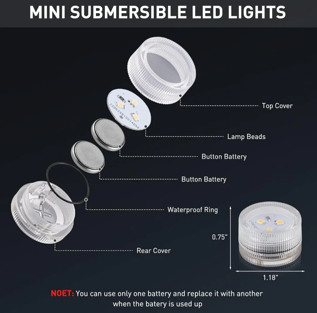 (Lawn & Garden) Mini Submersible LED Tea Lights/Waterproof Flameless Warm White LED Lights/Battery Powered/20pcs Without Remote