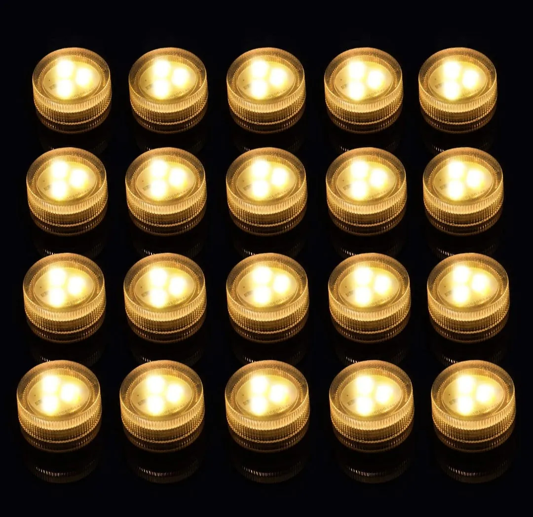 (Lawn & Garden) Mini Submersible LED Tea Lights/Waterproof Flameless Warm White LED Lights/Battery Powered/20pcs Without Remote