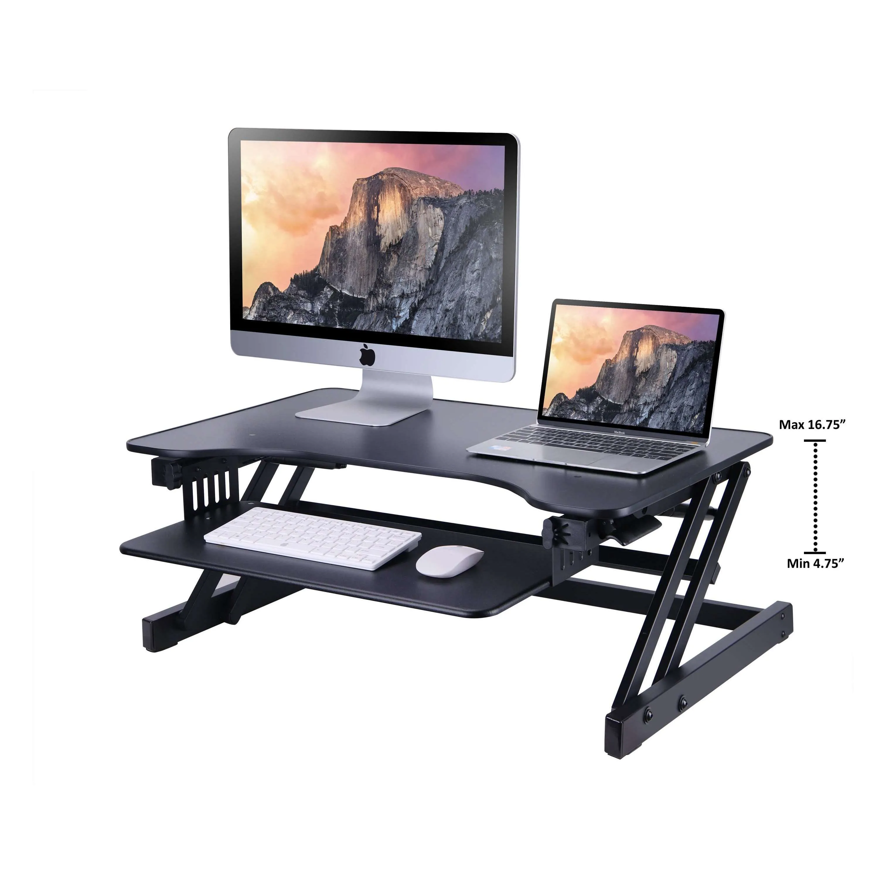 Lorell/Rocelco 32” Height Adjustable Standing Desk Converter w/ Anti-Fatigue Mat BUNDLE | Large Retractable Keyboard Tray | R ADRB-MAFM, Black