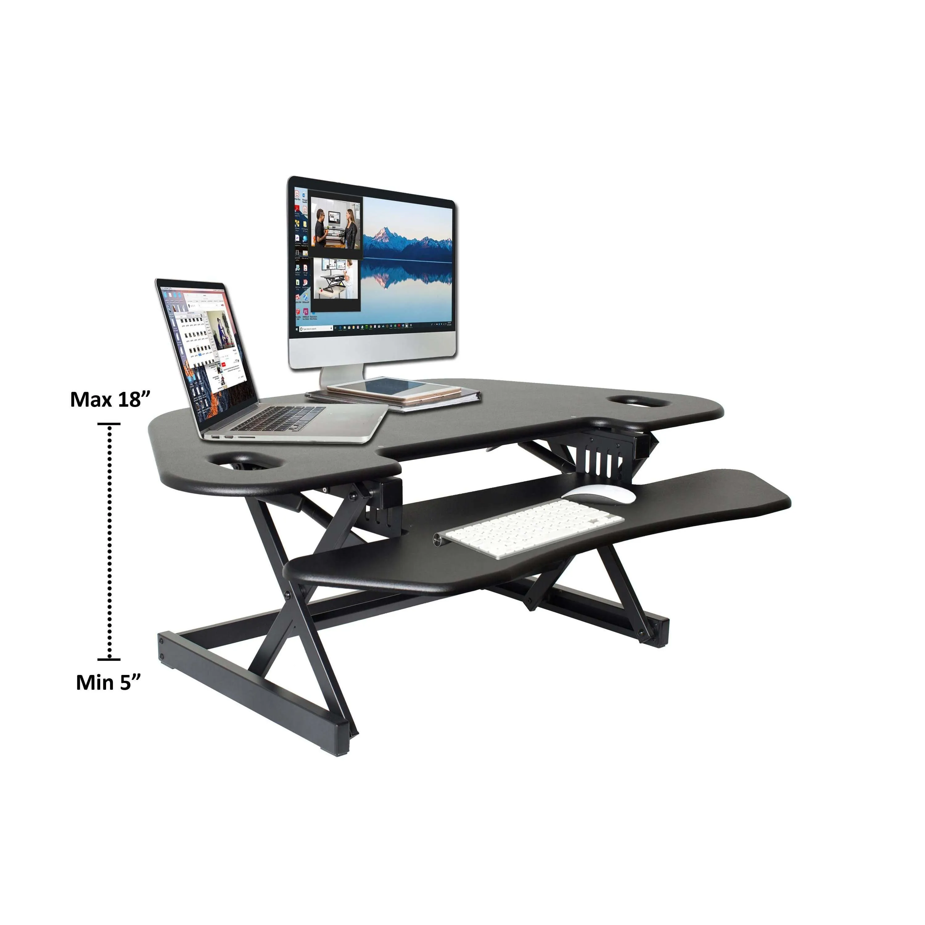 Lorell/Rocelco 46” Height Adjustable Corner Standing Desk Converter w/ Anti Fatigue Mat BUNDLE | R CADRB-46-MAFM, Black