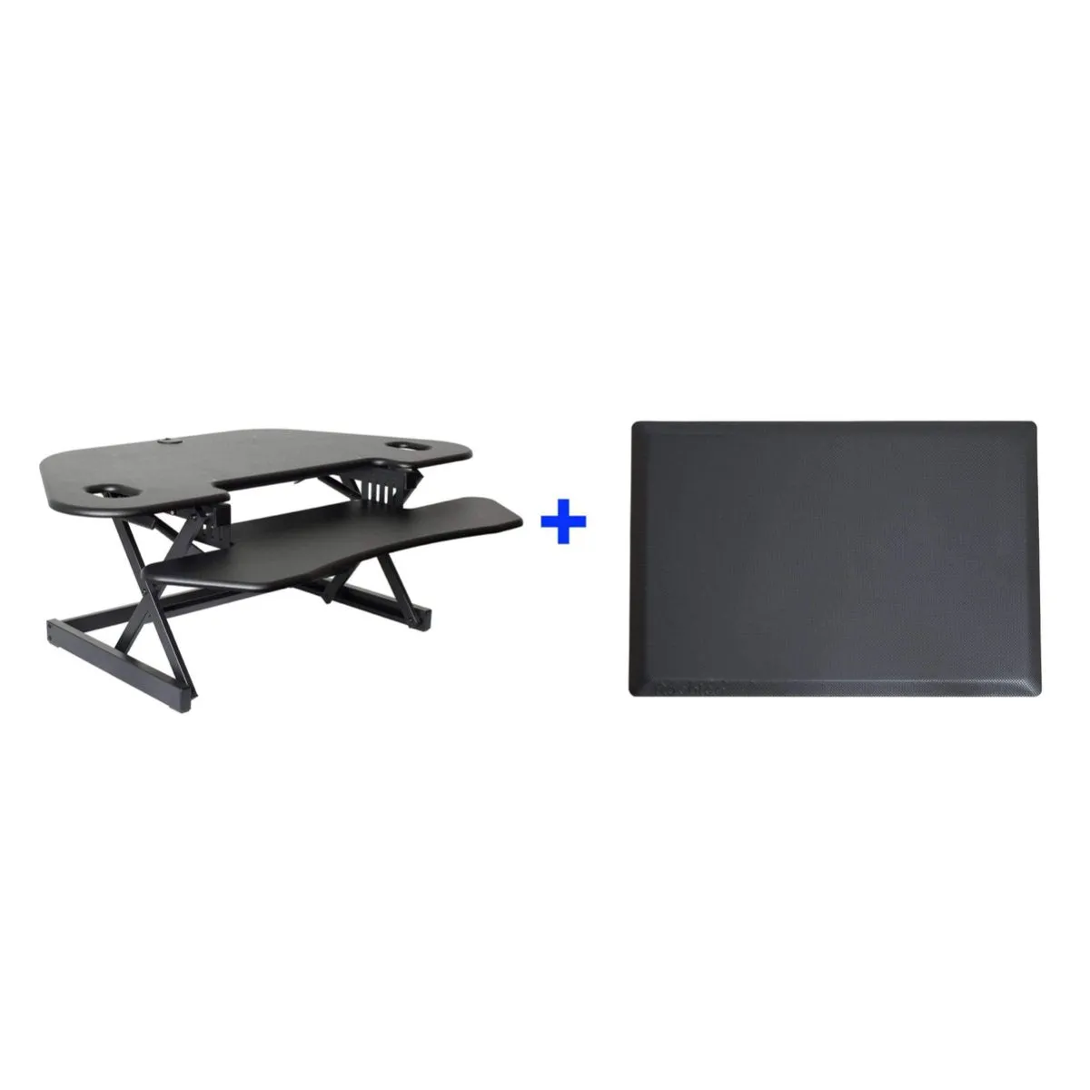 Lorell/Rocelco 46” Height Adjustable Corner Standing Desk Converter w/ Anti Fatigue Mat BUNDLE | R CADRB-46-MAFM, Black