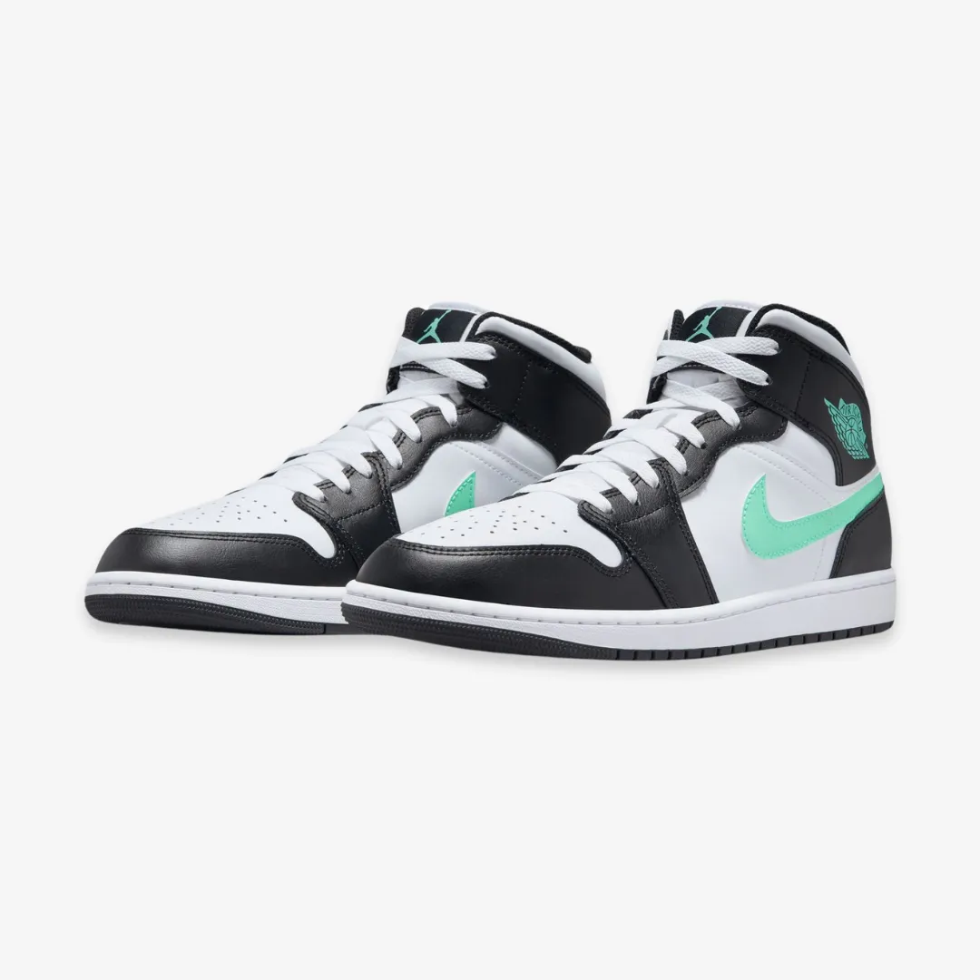 mens jordan 1 mid (white/green glow)