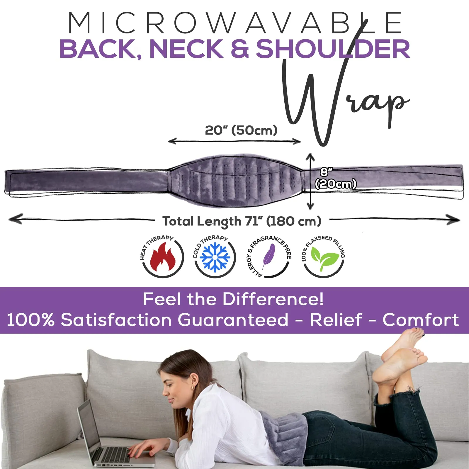 Microwave Heating Pad 20x8 Back Pain Relief Cordless Moist Heat Therapy Wrap