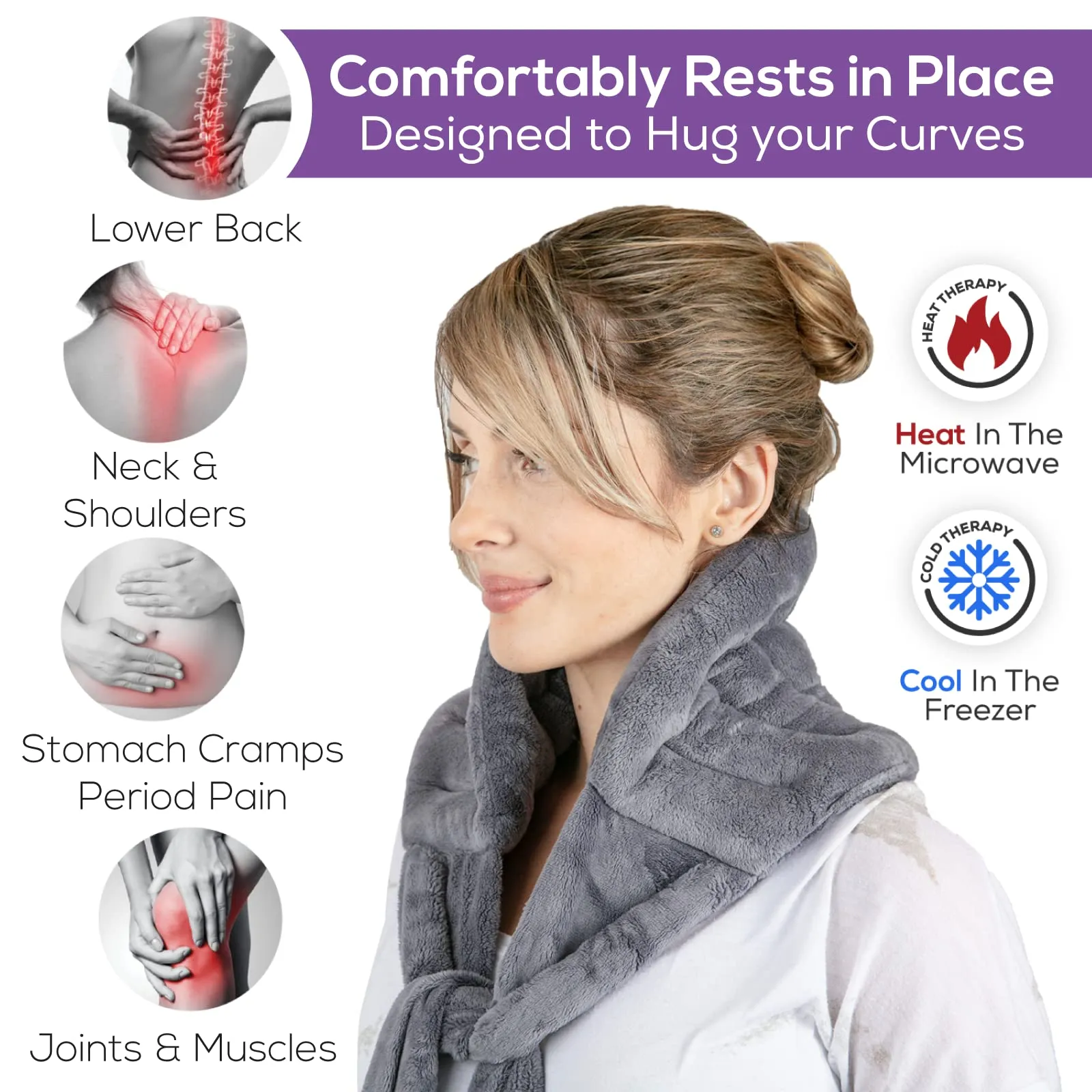 Microwave Heating Pad for Lower Back Neck Shoulders Pain Relief Gray Heat Wrap