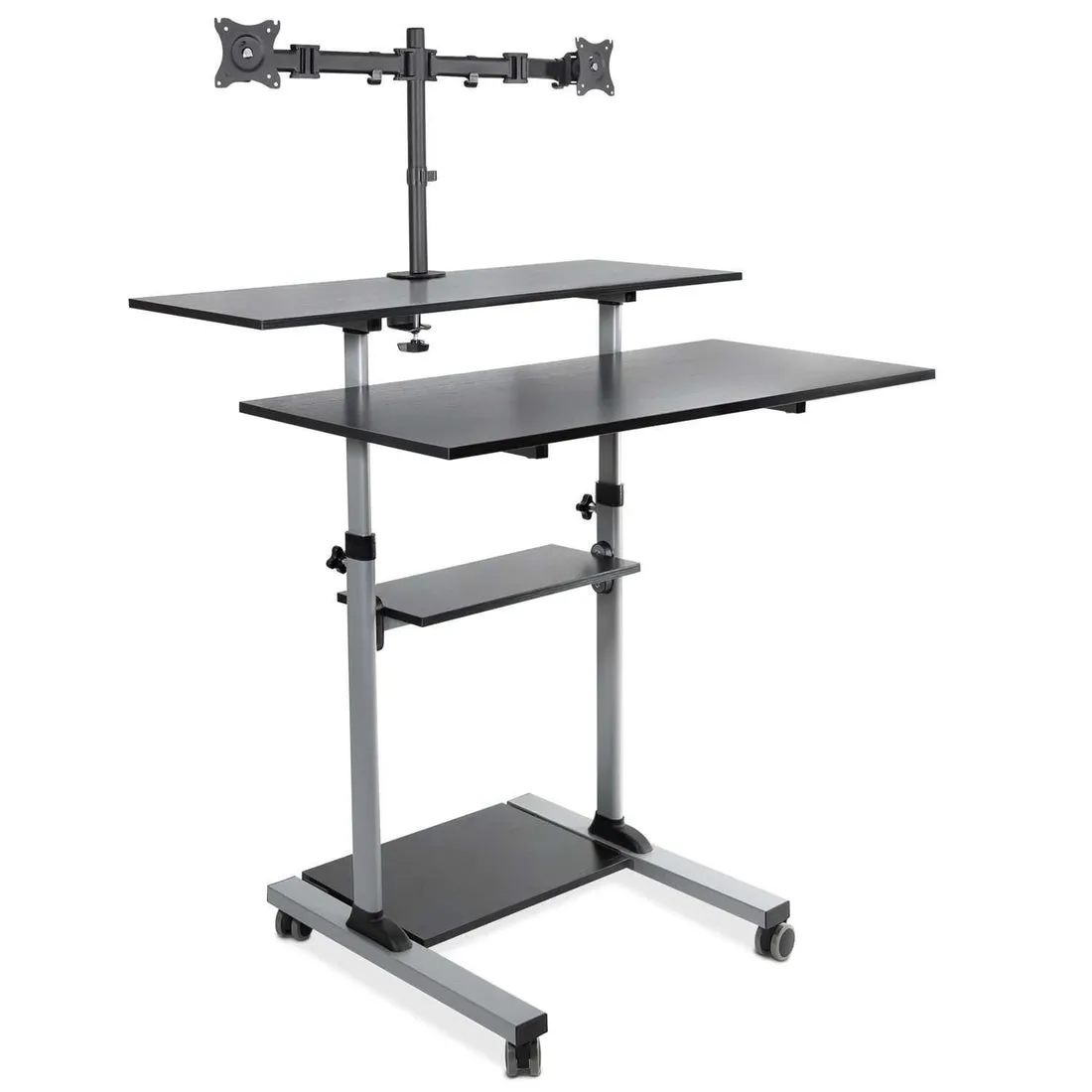 Mount-It! MI-7972/7970 Mobile Standing Desk, Height Adjustable Computer Work Station, Rolling Presentation Cart with 27.5"W Platform, Locking Wheels