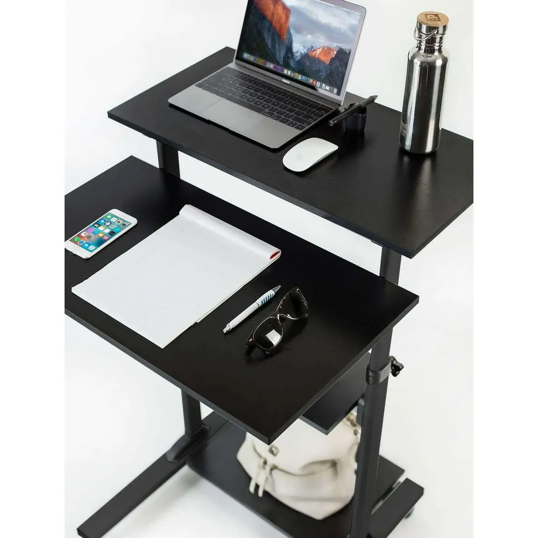 Mount-It! MI-7972/7970 Mobile Standing Desk, Height Adjustable Computer Work Station, Rolling Presentation Cart with 27.5"W Platform, Locking Wheels