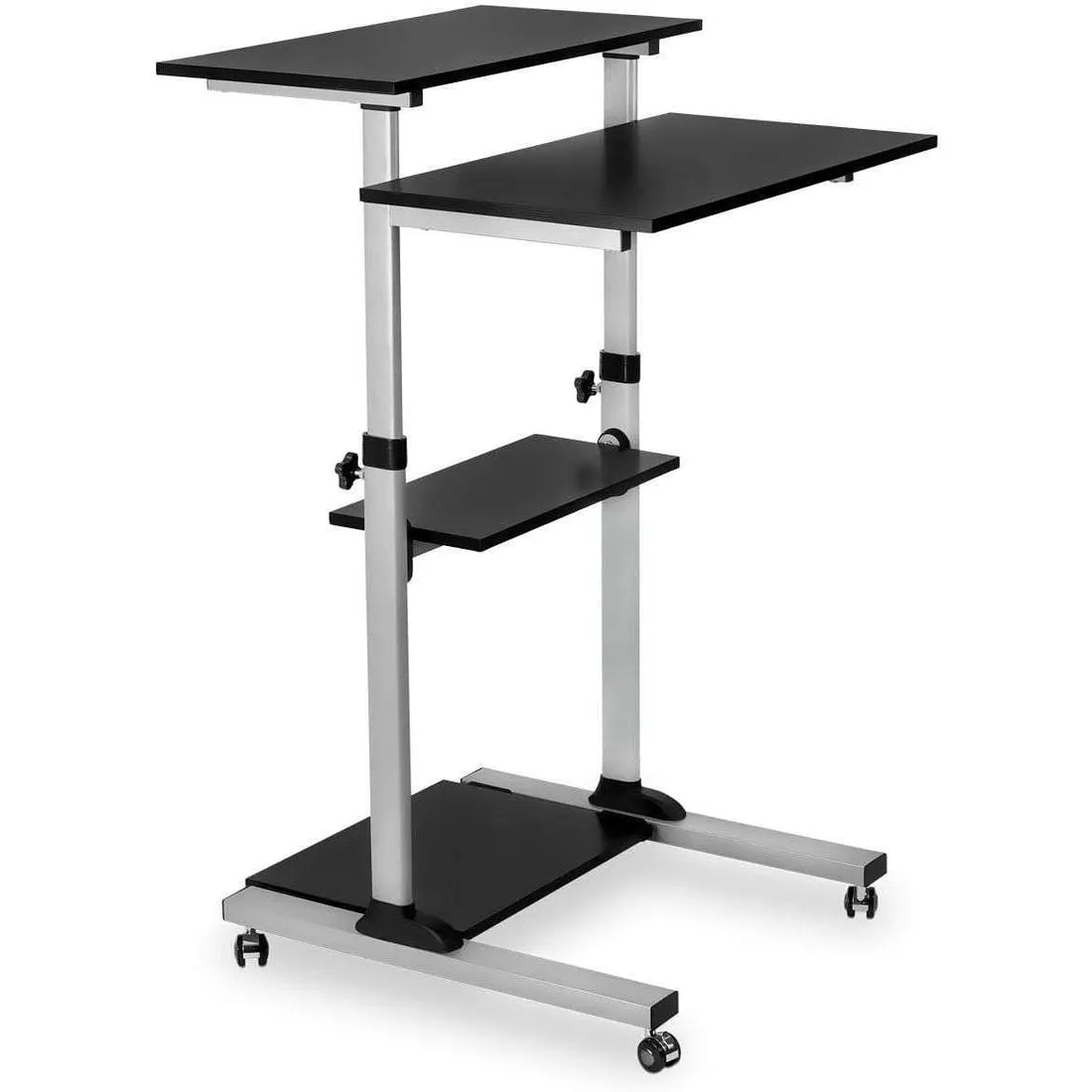 Mount-It! MI-7972/7970 Mobile Standing Desk, Height Adjustable Computer Work Station, Rolling Presentation Cart with 27.5"W Platform, Locking Wheels