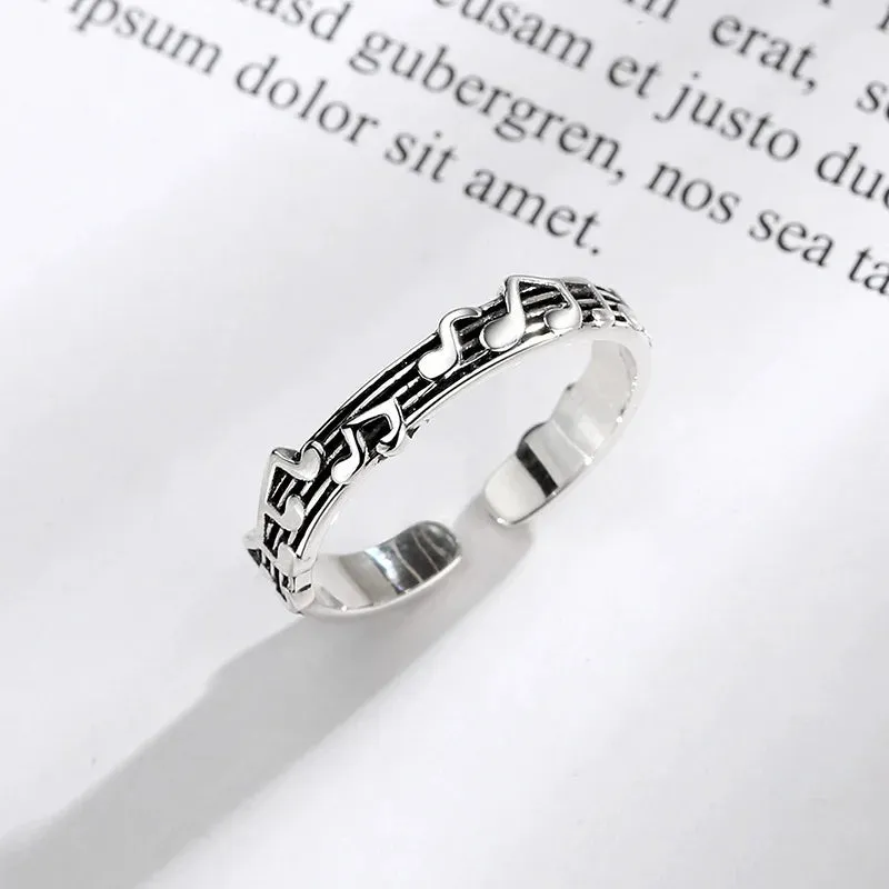 New Alloy Retro Five-line Sheet Music Simple Note Opening Adjustable Ring Female Women Lovers Wedding Jewelry Engagement Gifts