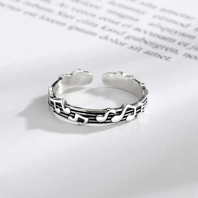 New Alloy Retro Five-line Sheet Music Simple Note Opening Adjustable Ring Female Women Lovers Wedding Jewelry Engagement Gifts