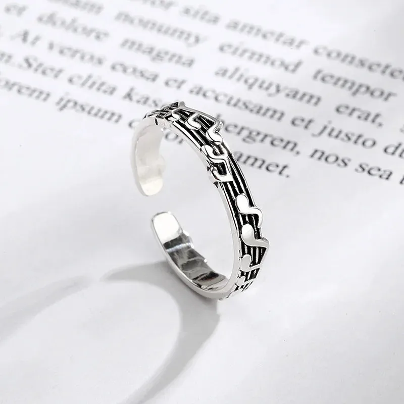 New Alloy Retro Five-line Sheet Music Simple Note Opening Adjustable Ring Female Women Lovers Wedding Jewelry Engagement Gifts