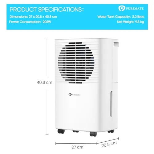 PureMate 10L Portable & Compact Dehumidifier 10 Litre