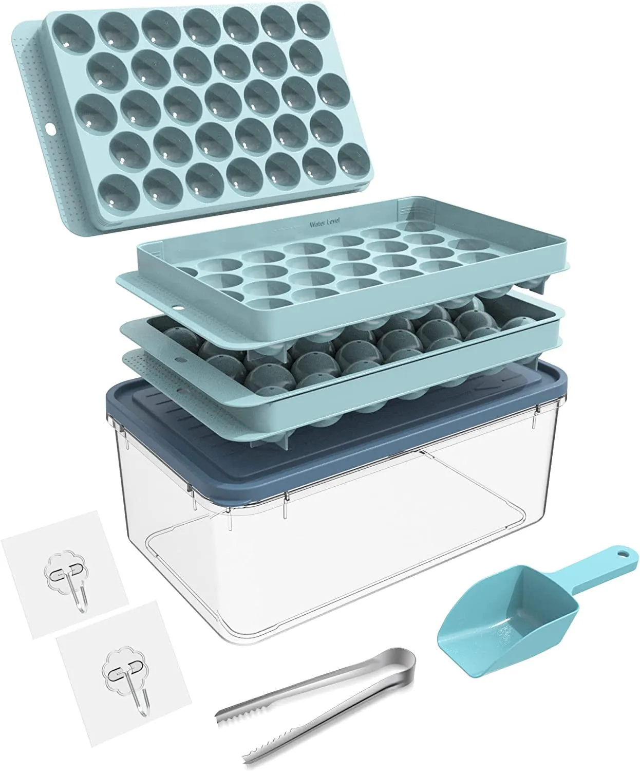 Round Ice Cubes Trays, Round Ice Trays for Freezer with Lid, Ice Buckets Tongs & Scoop