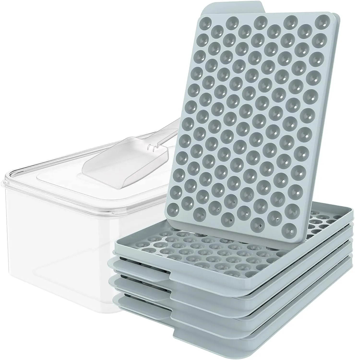 Round Ice Cubes Trays, Round Ice Trays for Freezer with Lid, Ice Buckets Tongs & Scoop