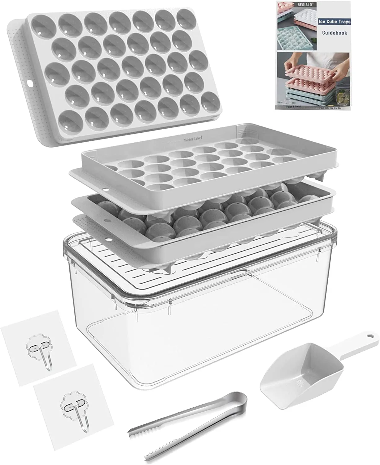 Round Ice Cubes Trays, Round Ice Trays for Freezer with Lid, Ice Buckets Tongs & Scoop