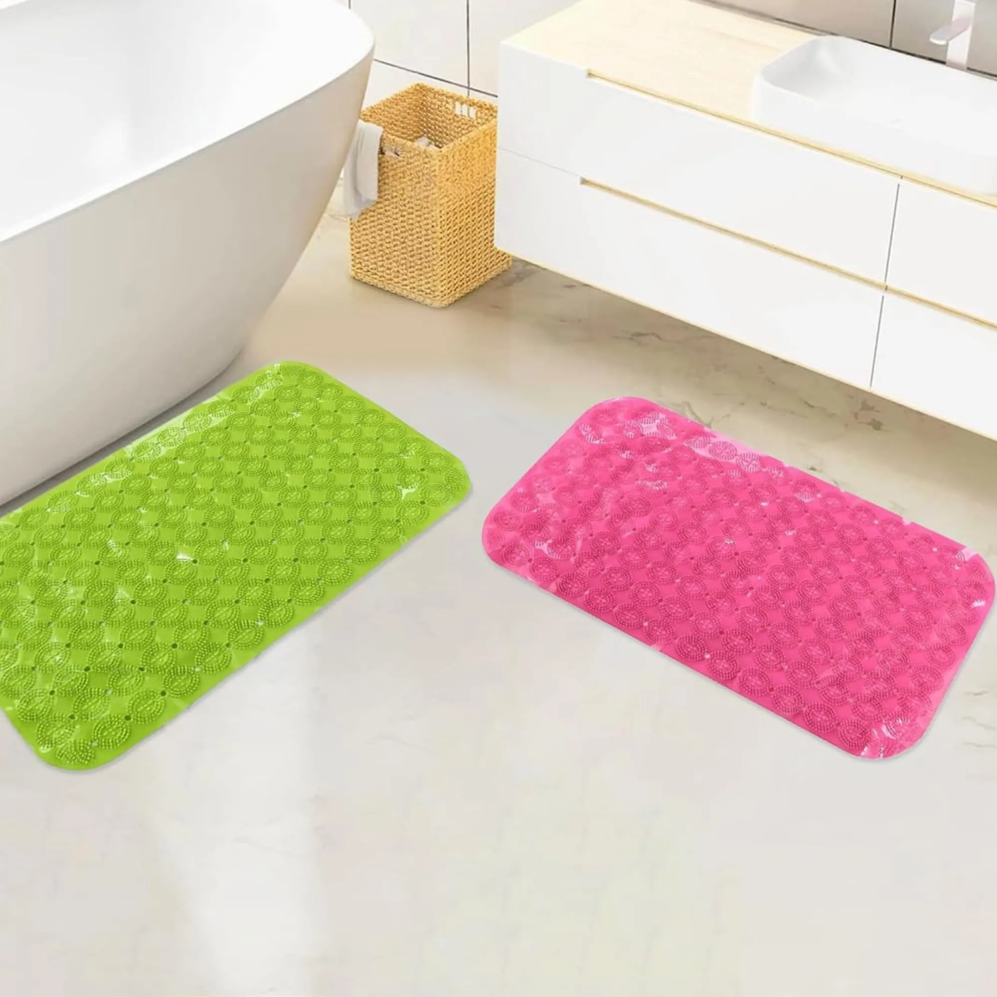 Savya Home Anti Skid Mat for Bathroom Floor (67x37 Cm) Pack of 2 | Shower Mats| Rubber Mat | Bathroom Mats Water Soak | Bathroom Accessories for Home