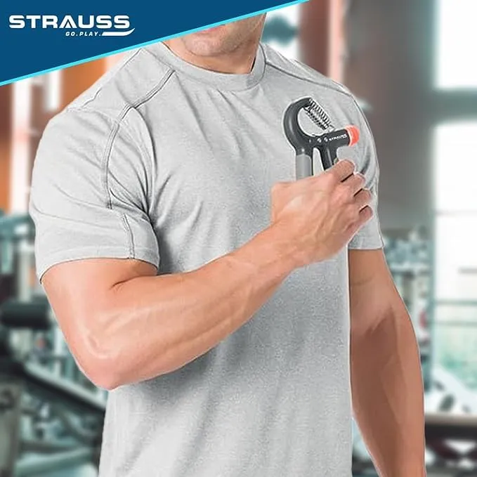 Strauss Adjustable Hand Grip | Adjustable Resistance (10KG - 40KG) | Hand Gripper for Home & Gym Workouts | Perfect for Finger & Forearm Hand Exercises for Men & Women (Black/Grey) | Pack of 3