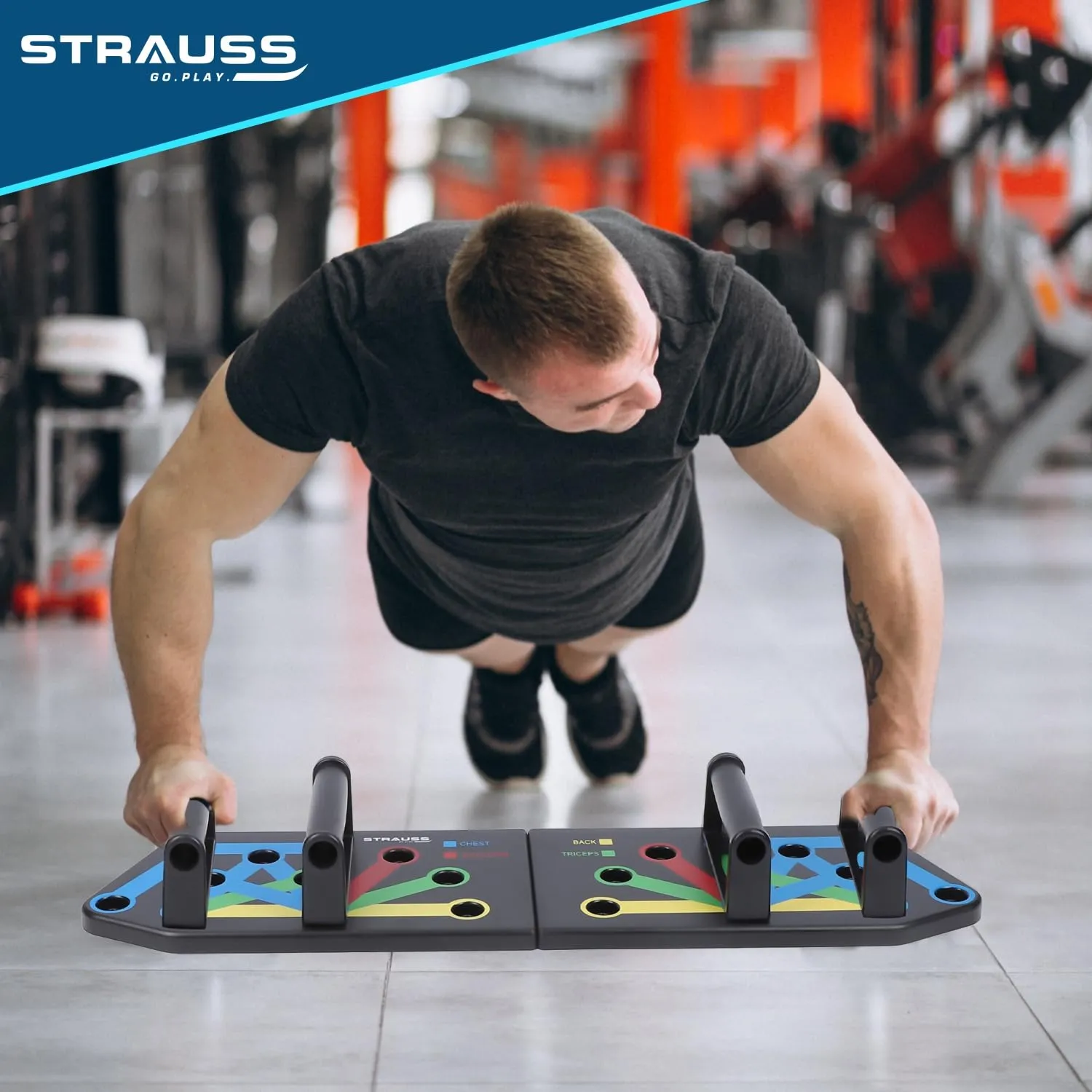 Strauss Multipurpose (12 in 1) function Push Up Board/Bars/Stand with Multiple Modes | Calisthenics,Gym and Excersing Equipment | Chest,Muscle,Triceps,Shoulders Workout | Both for Men and Women, Black