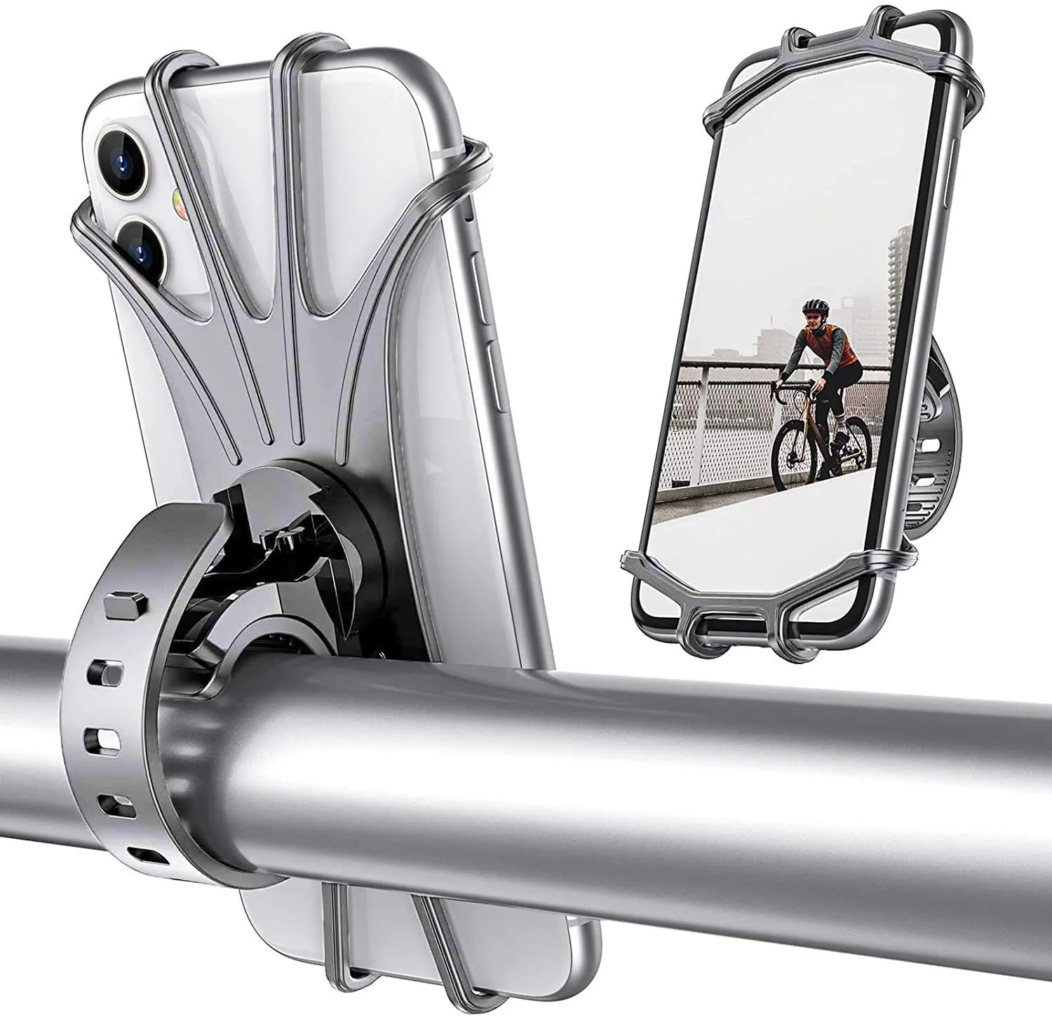 STRAUSS Waterproof Mobile Holder for Bikes | Anti Shake and Stable | Adjustable and 360° Rotation | Bicycle and Bike Accessories for Any Smartphone | Can Be Used for GPS and Navigation | Hold Devices Between 5.5 and 7 inches,(Grey)