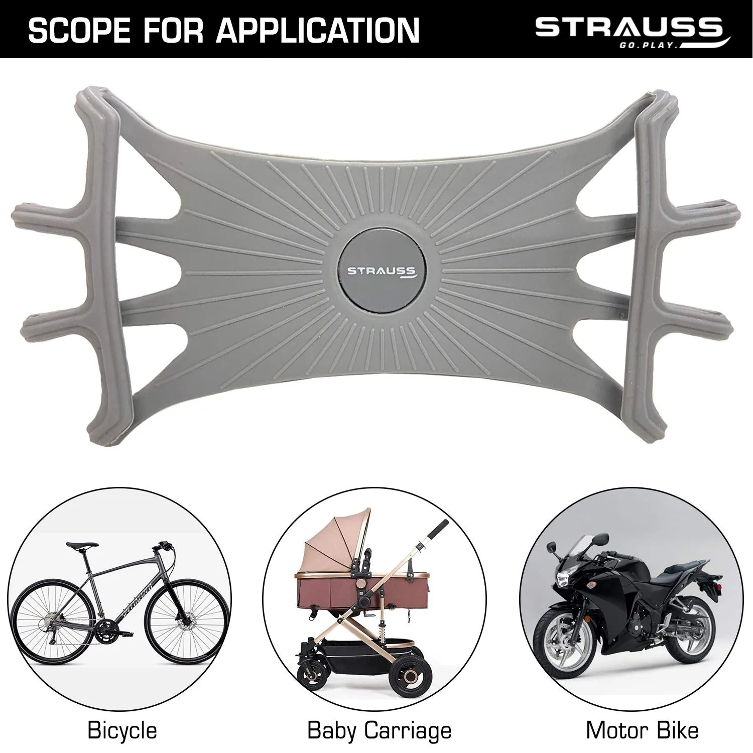 STRAUSS Waterproof Mobile Holder for Bikes | Anti Shake and Stable | Adjustable and 360° Rotation | Bicycle and Bike Accessories for Any Smartphone | Can Be Used for GPS and Navigation | Hold Devices Between 5.5 and 7 inches,(Grey)