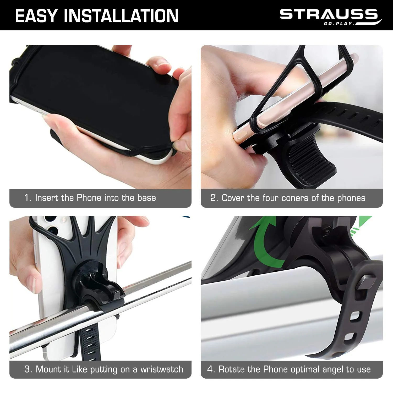 STRAUSS Waterproof Mobile Holder for Bikes | Anti Shake and Stable | Adjustable and 360° Rotation | Bicycle and Bike Accessories for Any Smartphone | Can Be Used for GPS and Navigation | Hold Devices Between 5.5 and 7 inches,(Grey)