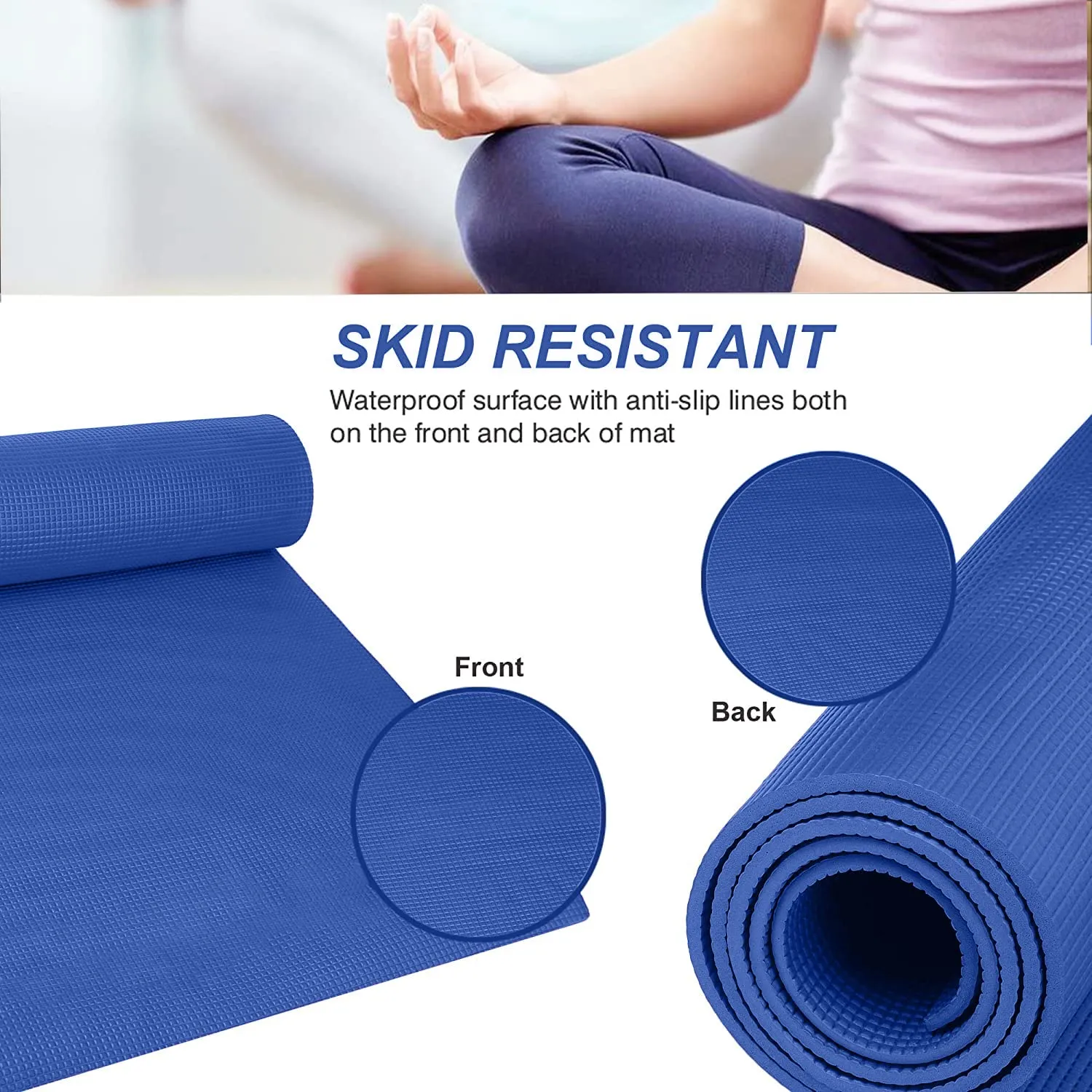 Strauss Yoga Mat 6mm, Blue With Yoga Block Pair and yoga Belt