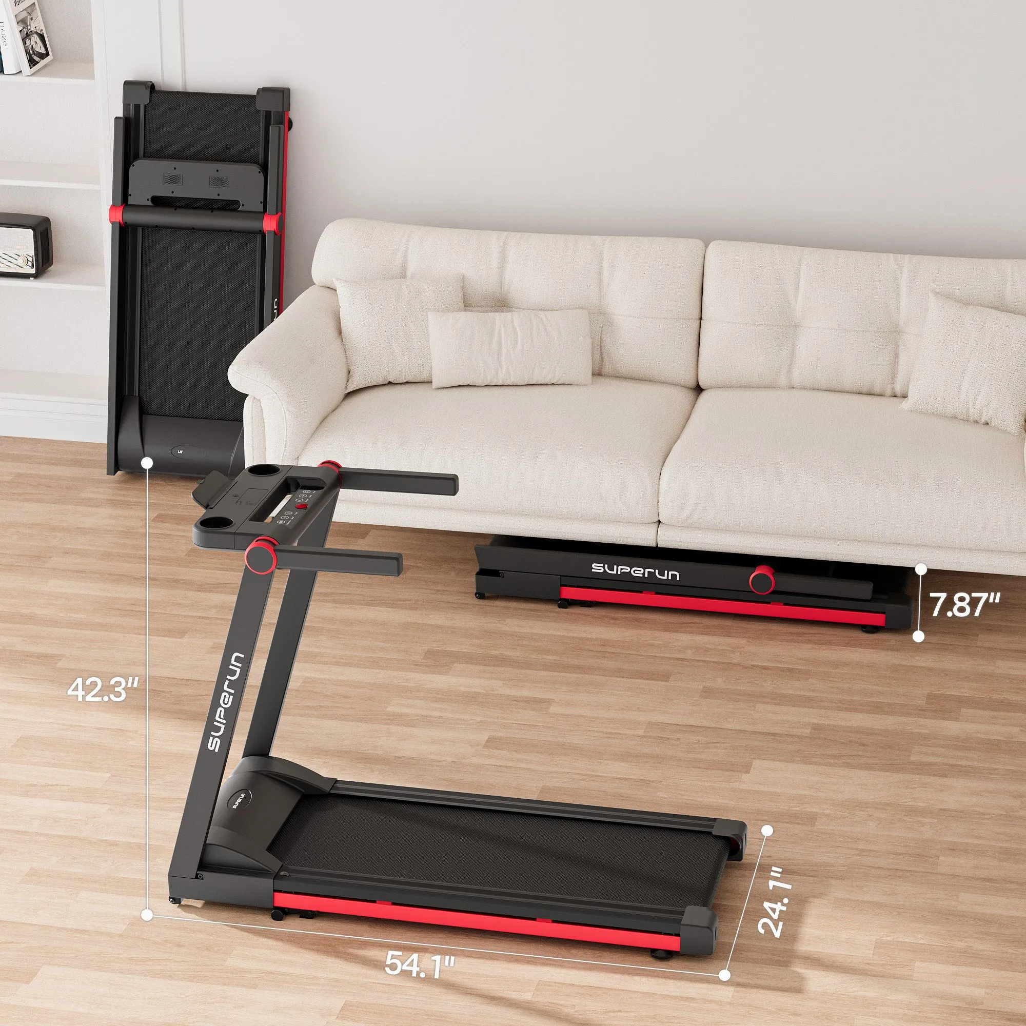 SupeRun® AS02 Inclined Foldable Smart 10 MPH Online Racing Treadmill Red