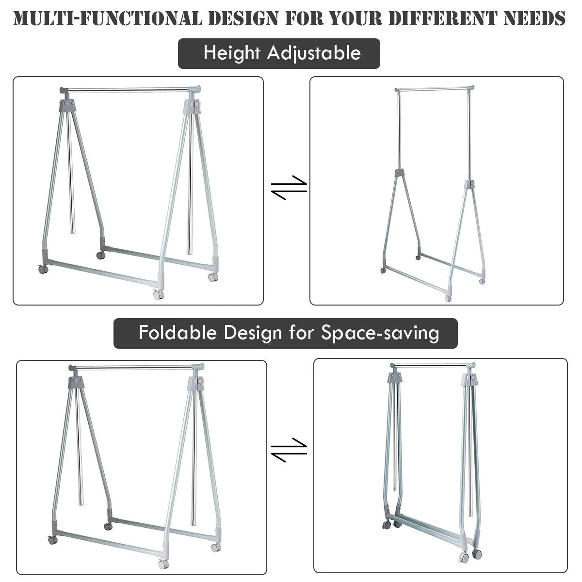 Tangkula Extendable Garment Rack, Heavy Duty Foldable Clothes Rack with Adjustable Hanging Rod