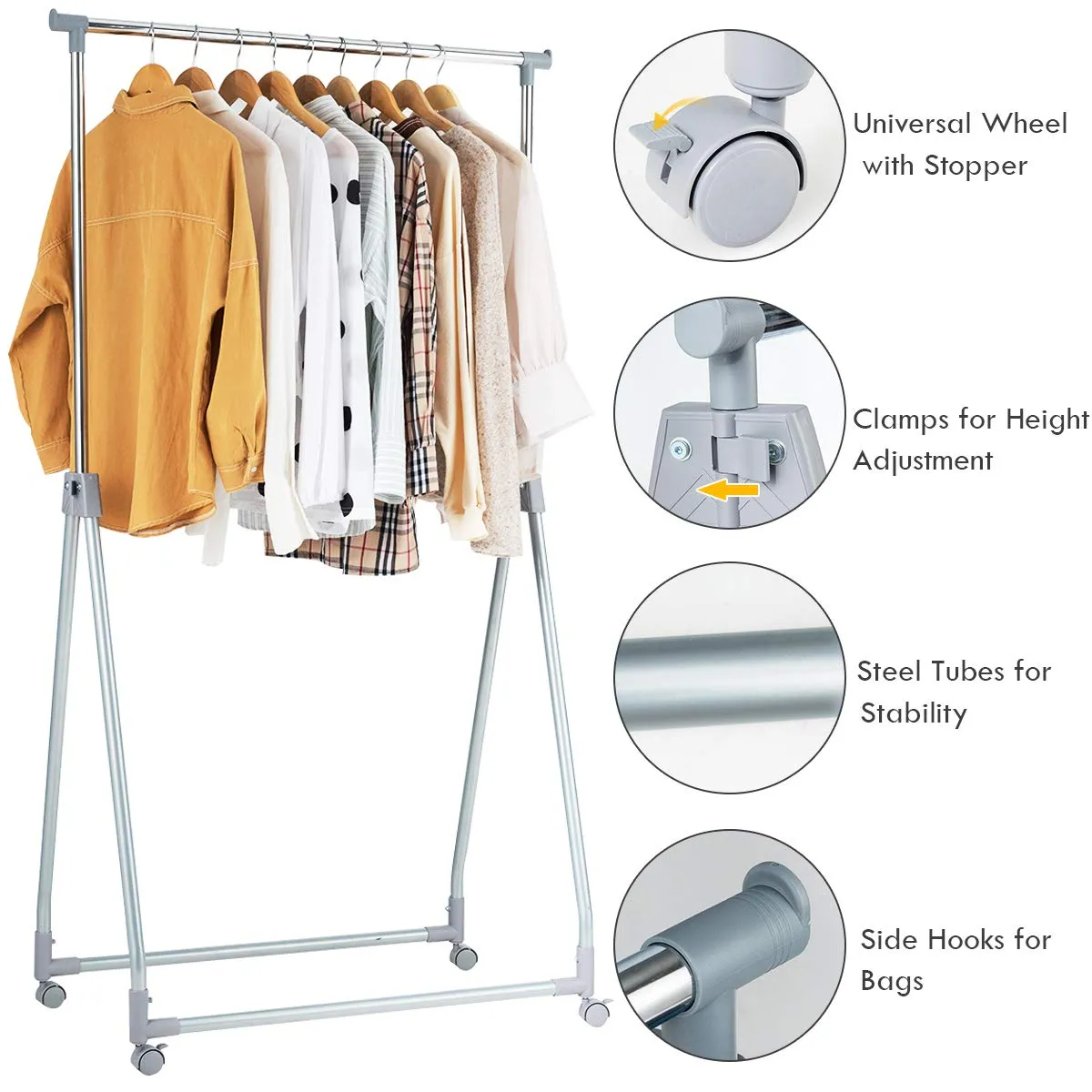 Tangkula Extendable Garment Rack, Heavy Duty Foldable Clothes Rack with Adjustable Hanging Rod