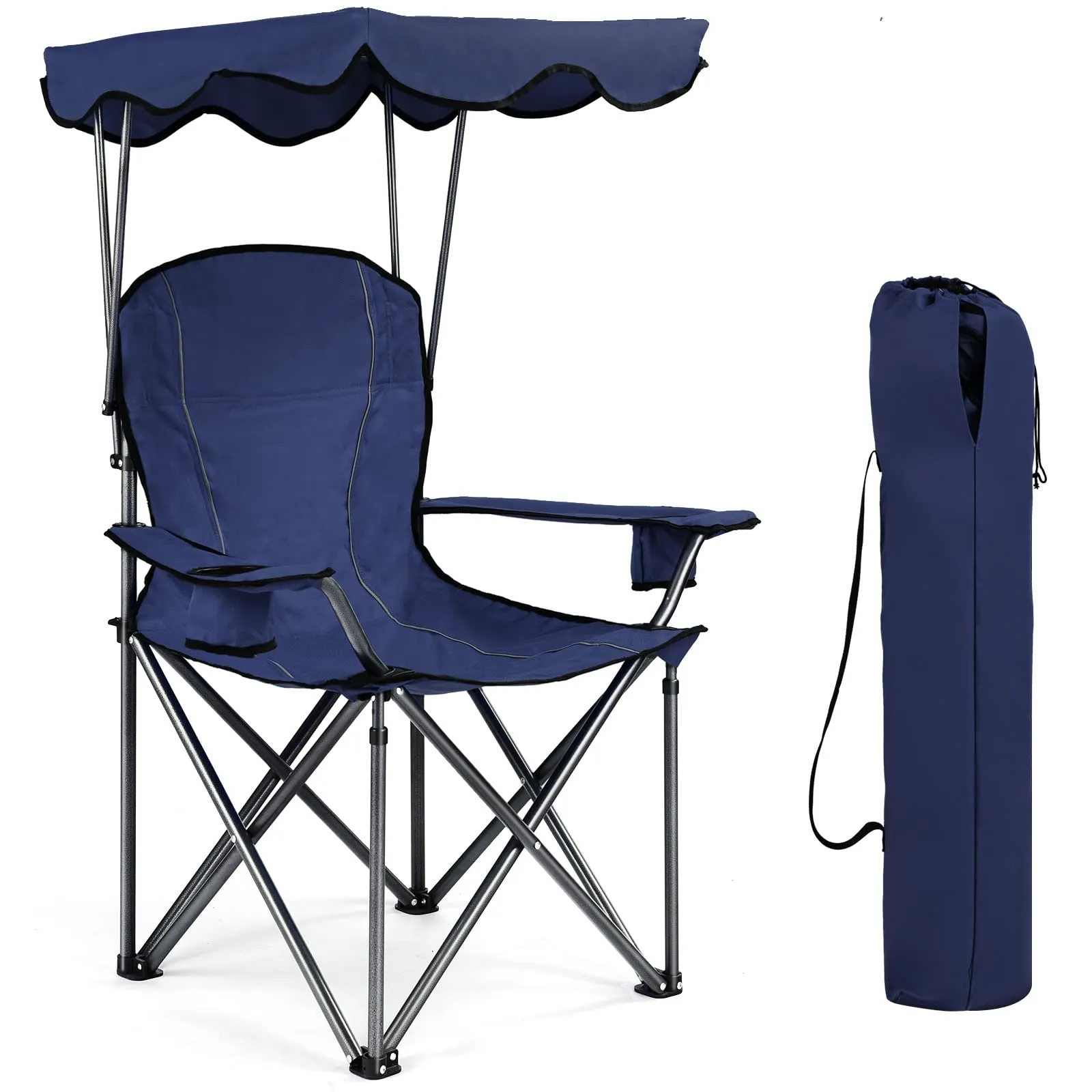 Tangkula Folding Camping Chair, Lightweight Portable Camp Lawn Chair with Adjustable Shade Canopy