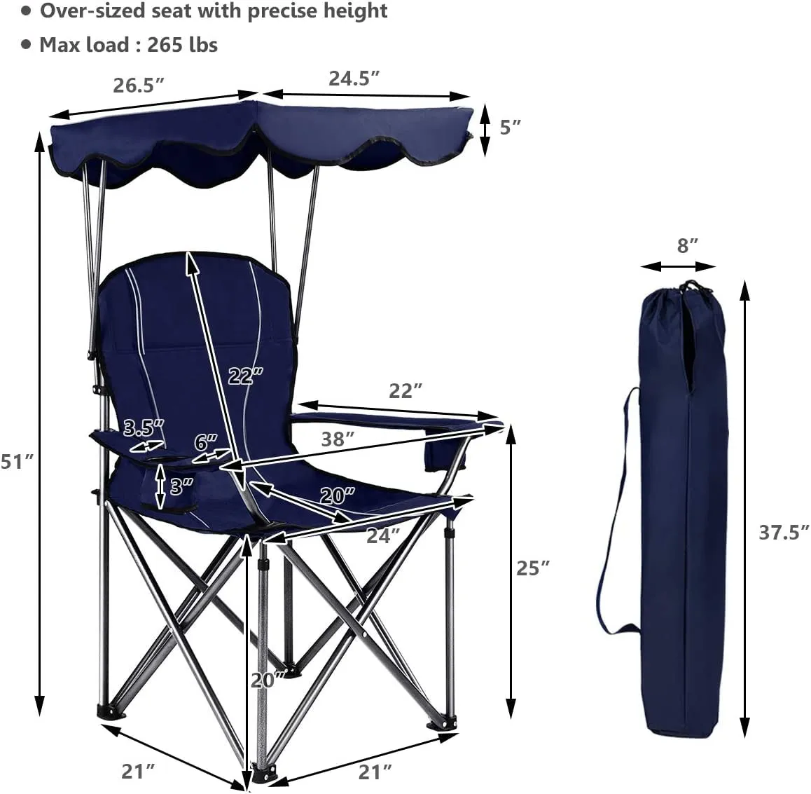 Tangkula Folding Camping Chair, Lightweight Portable Camp Lawn Chair with Adjustable Shade Canopy