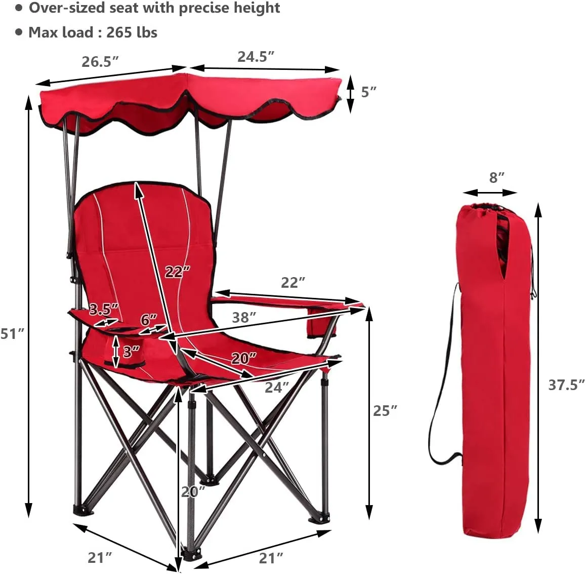 Tangkula Folding Camping Chair, Lightweight Portable Camp Lawn Chair with Adjustable Shade Canopy