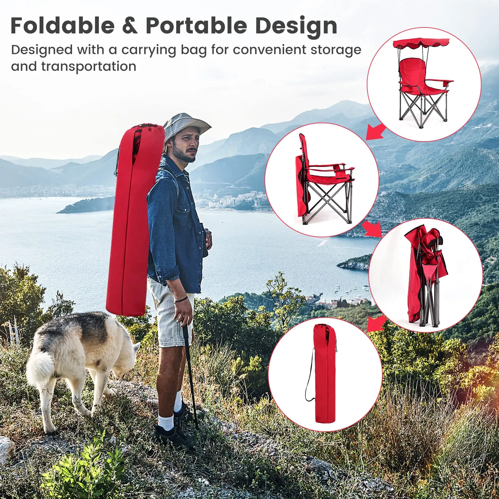 Tangkula Folding Camping Chair, Lightweight Portable Camp Lawn Chair with Adjustable Shade Canopy