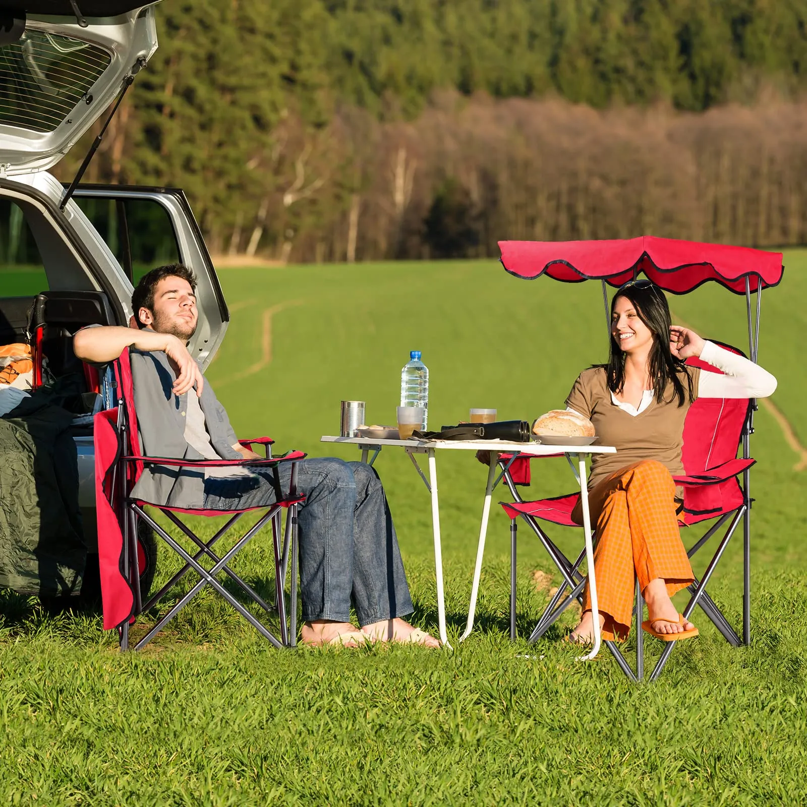 Tangkula Folding Camping Chair, Lightweight Portable Camp Lawn Chair with Adjustable Shade Canopy