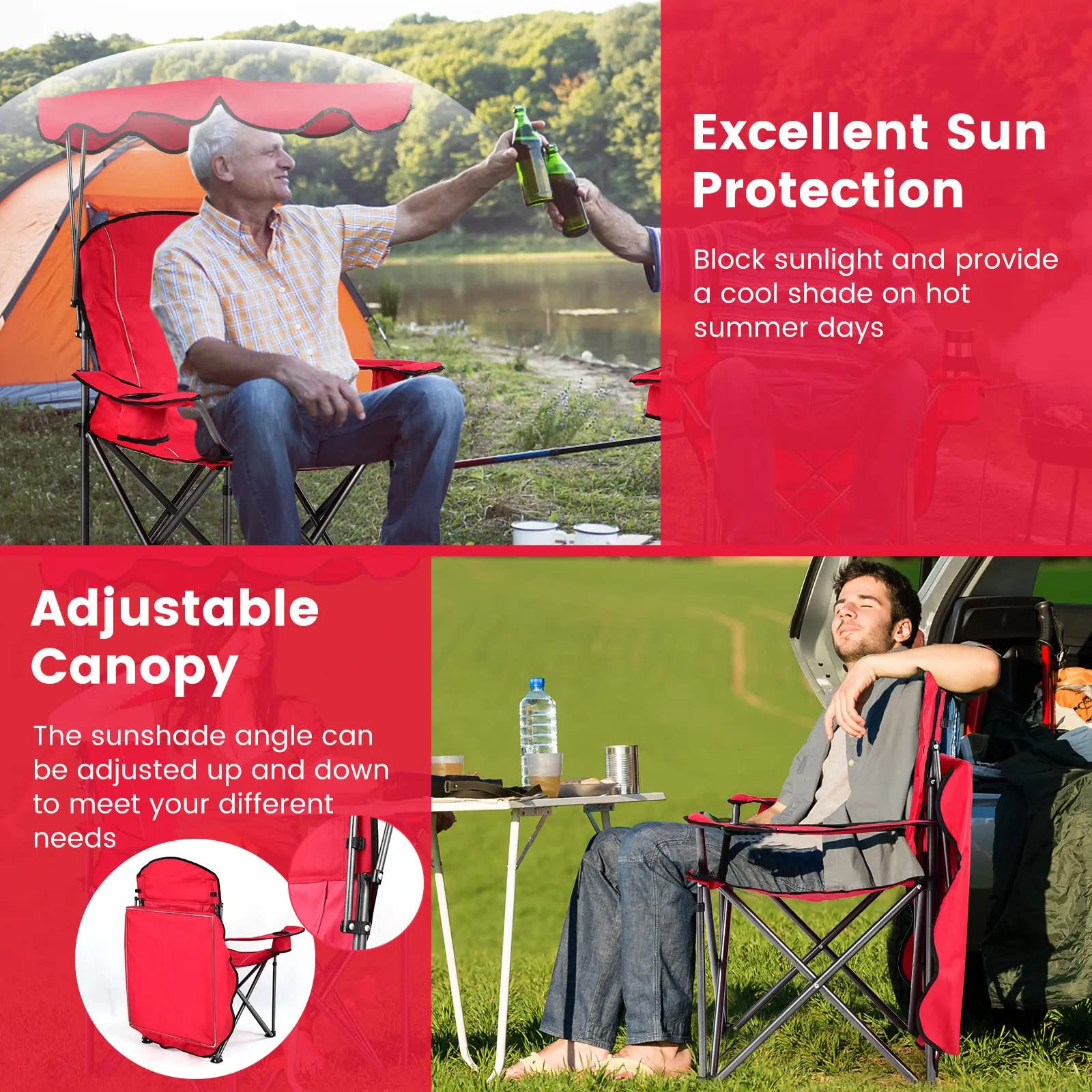 Tangkula Folding Camping Chair, Lightweight Portable Camp Lawn Chair with Adjustable Shade Canopy