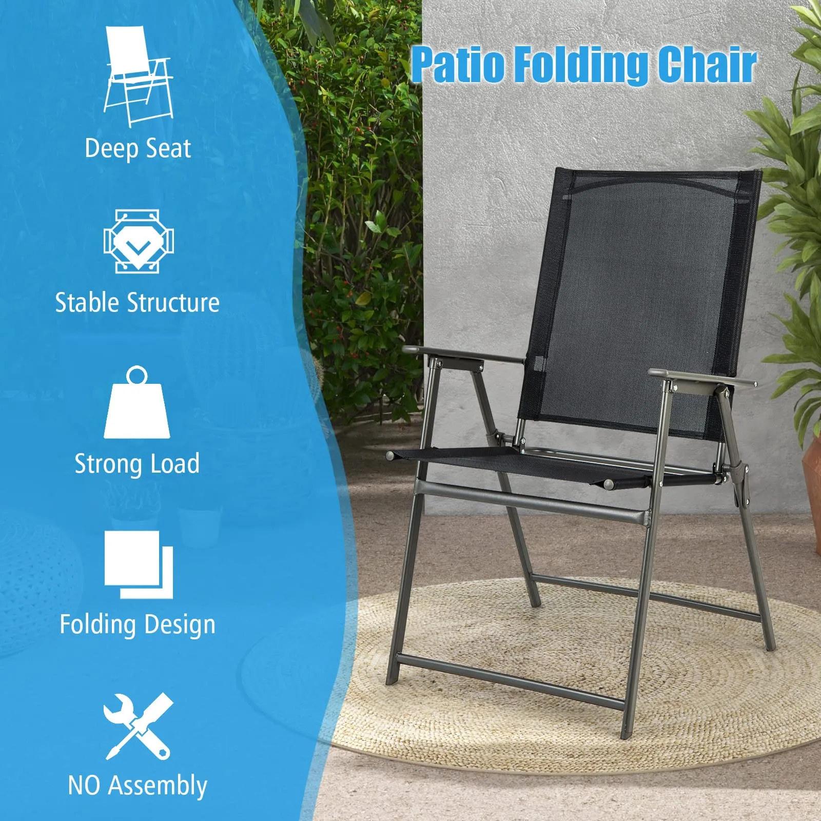 Tangkula Set of 2 Patio Folding Chairs, High Back Dining Chairs with Weather-Resistant Fabric