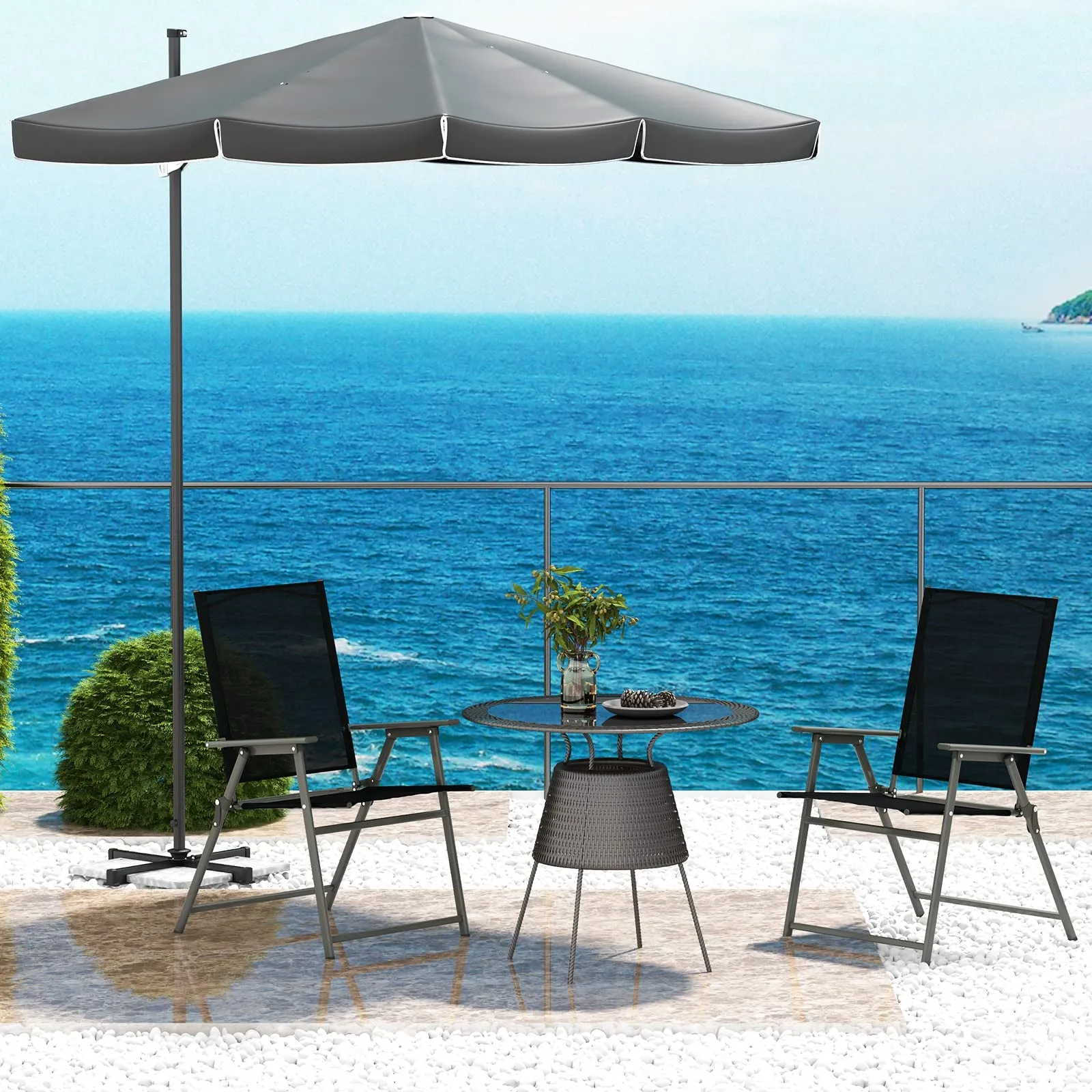 Tangkula Set of 2 Patio Folding Chairs, High Back Dining Chairs with Weather-Resistant Fabric